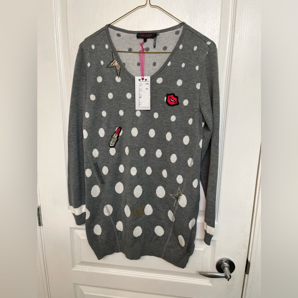 Lulu Love Fashion Women’s Grey/White Cotton Blend Long Sleeved Sweater Size S